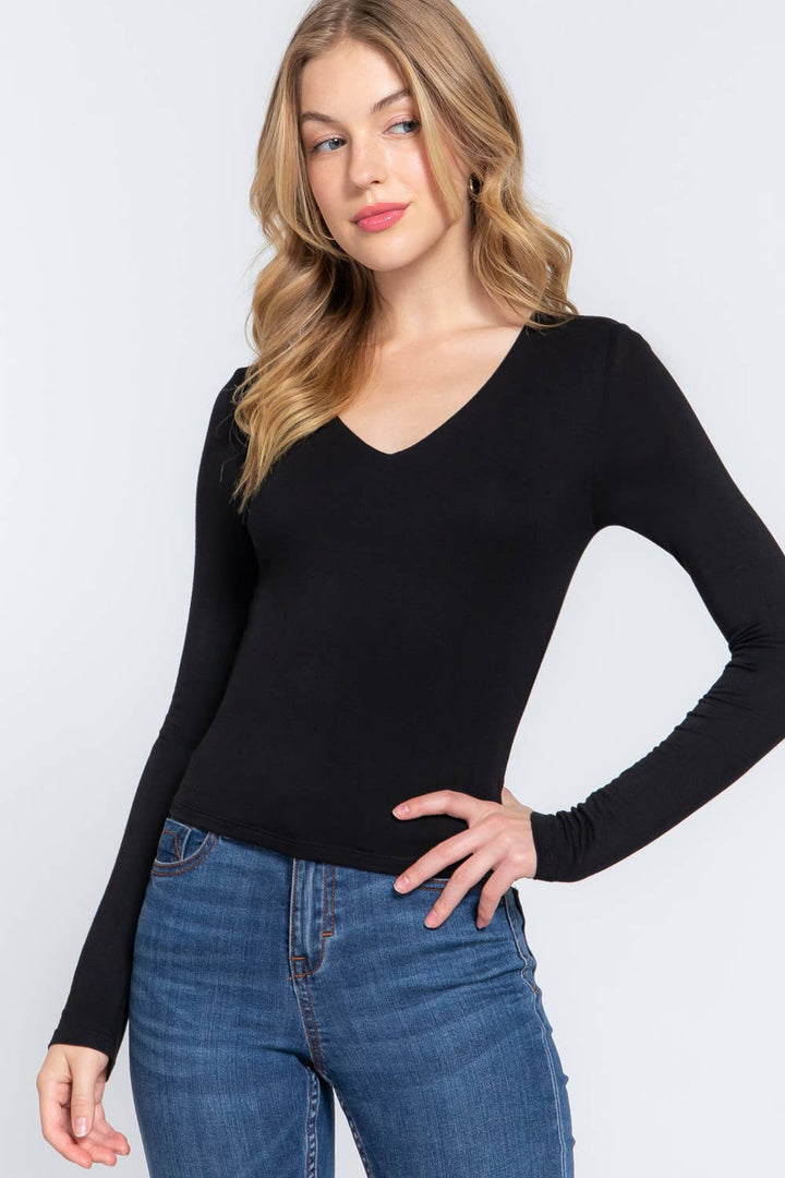 Jane Long Sleeve V-Neck Layering Top