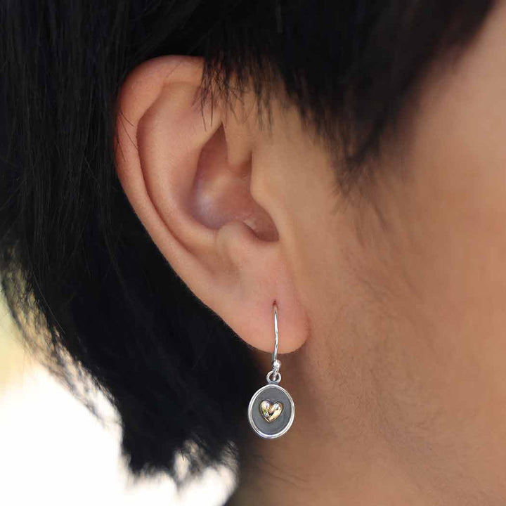 Mixed Metal Shadow Box Heart Dangle Earrings 25x9mm