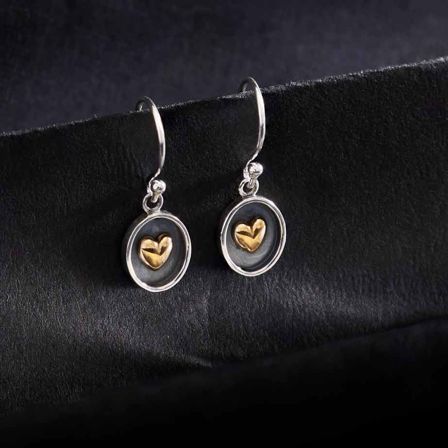 Mixed Metal Shadow Box Heart Dangle Earrings 25x9mm
