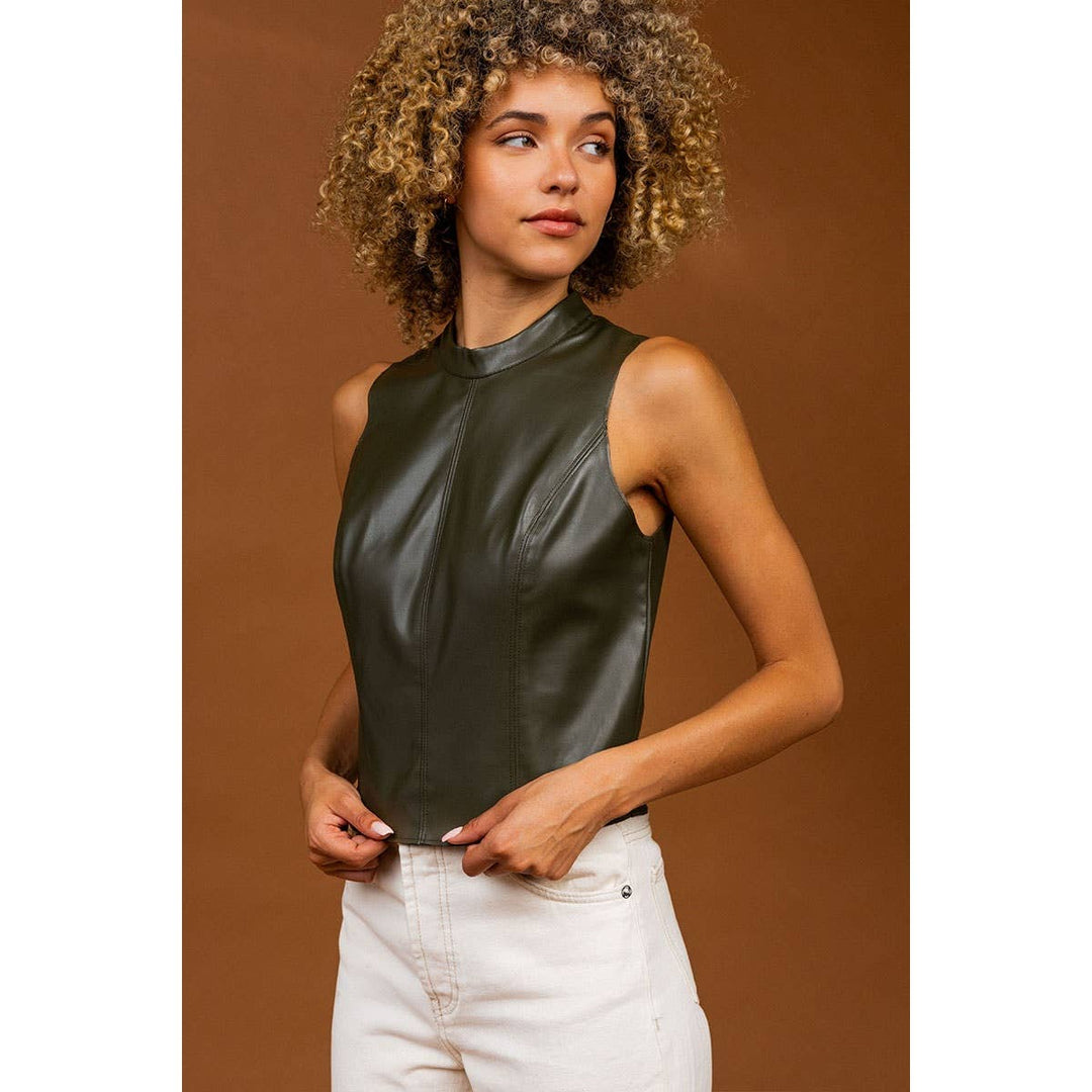 Tessa Mock Neck Vegan Leather Tank Top