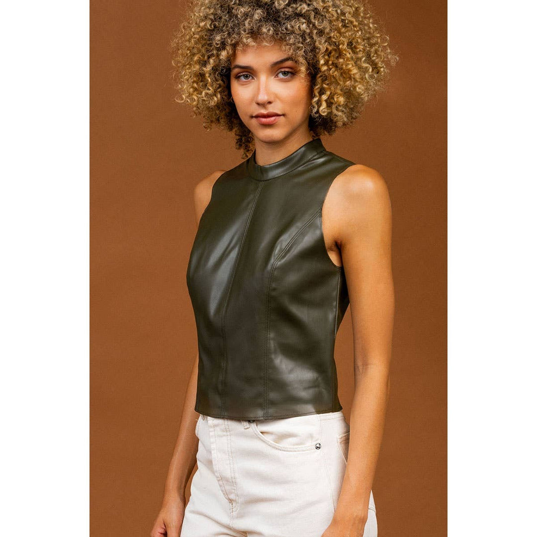Tessa Mock Neck Vegan Leather Tank Top