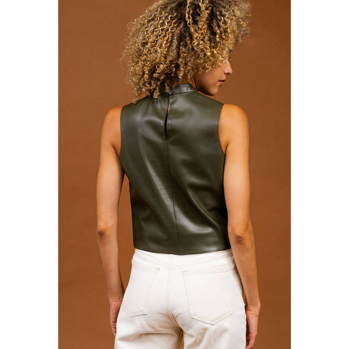 Tessa Mock Neck Vegan Leather Tank Top