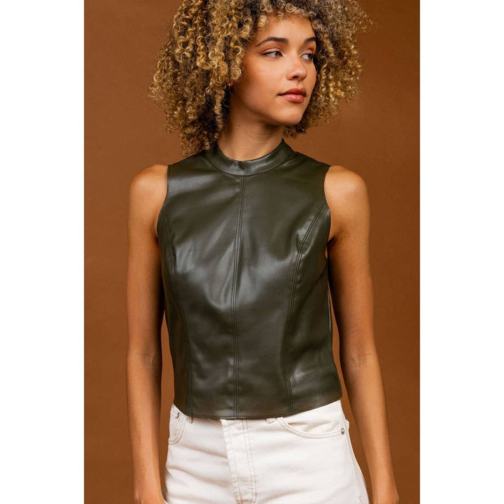 Tessa Mock Neck Vegan Leather Tank Top