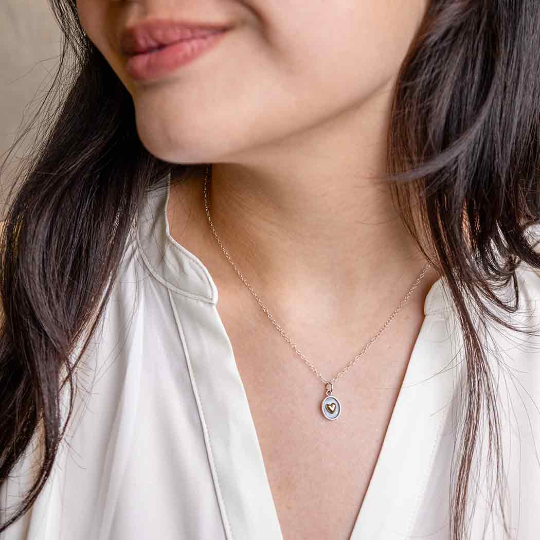 Silver 18 Inch Shadow Box with Bronze Heart Necklace