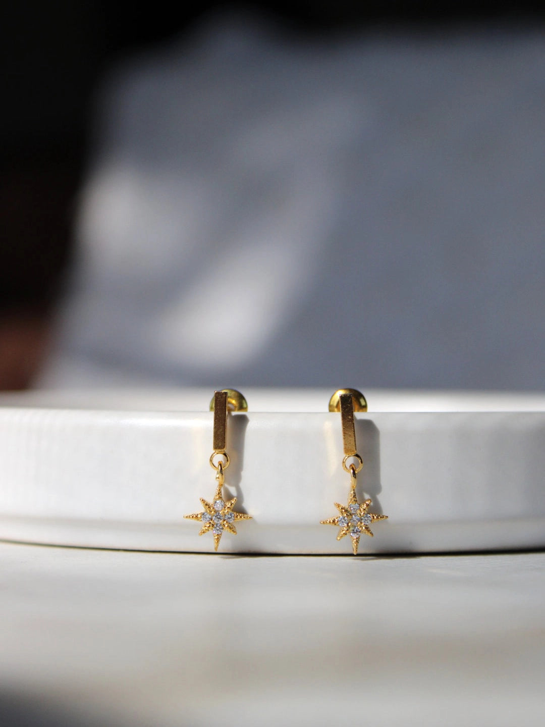 CZ Star Bar Drop Earrings