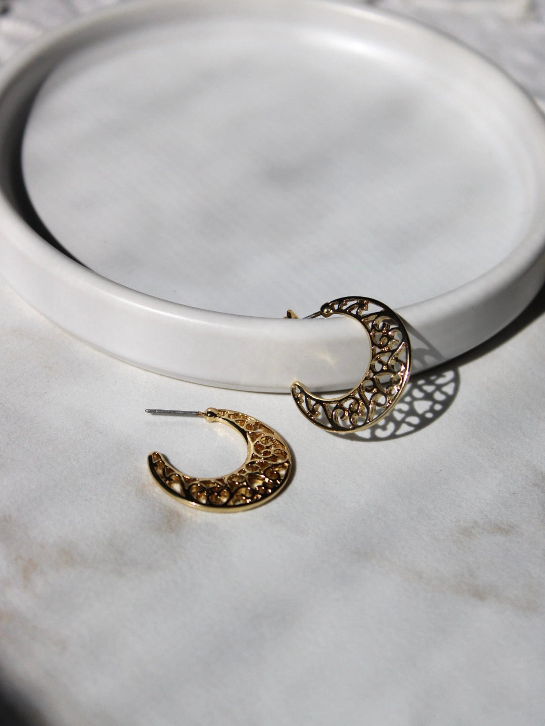 Ornate Moon Hoop Earrings